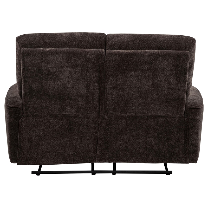 Pemberly Row Upholstered Chenille Reclining Loveseat in Dark Brown