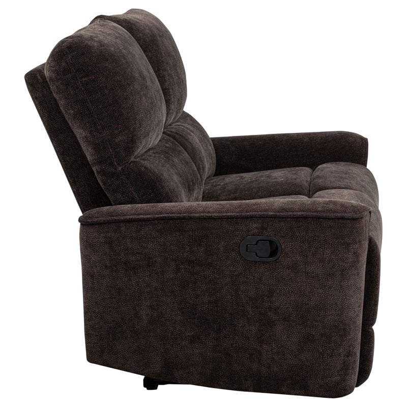 Pemberly Row Upholstered Chenille Reclining Loveseat in Dark Brown