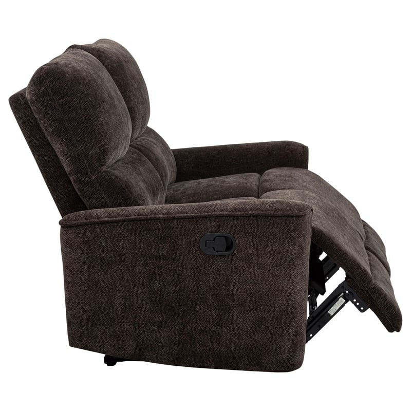Pemberly Row Upholstered Chenille Reclining Loveseat in Dark Brown