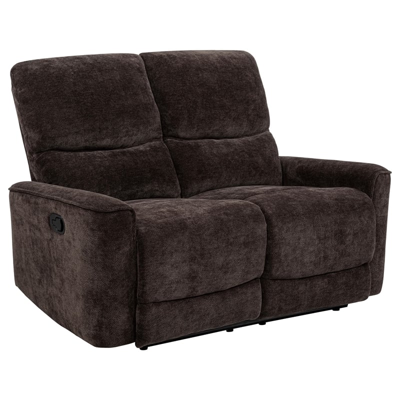 Pemberly Row Upholstered Chenille Reclining Loveseat in Dark Brown