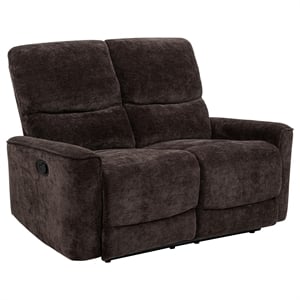 Pemberly Row Upholstered Chenille Reclining Loveseat in Dark Brown