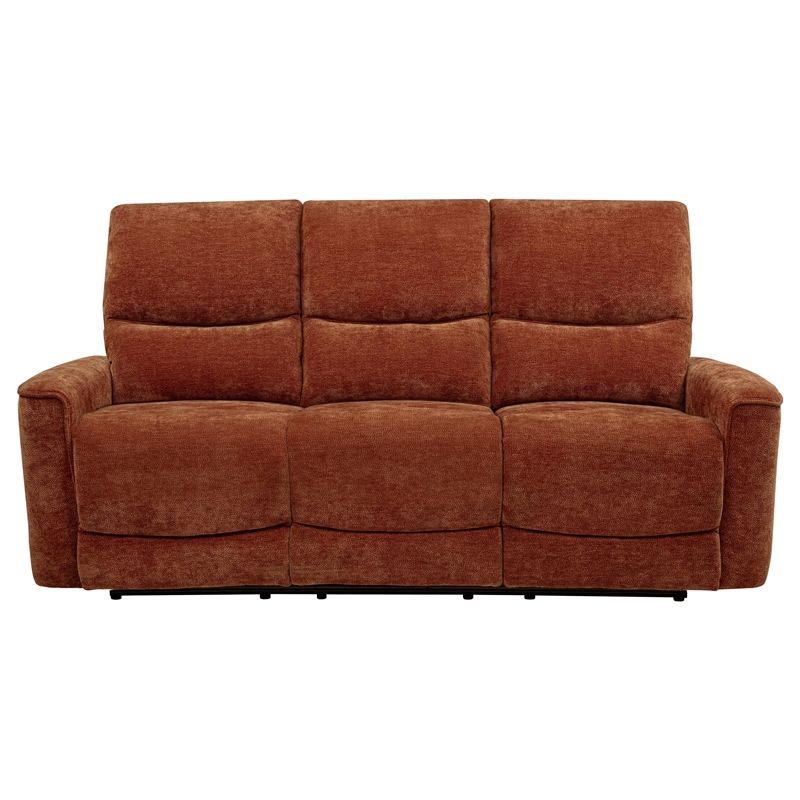 Pemberly Row Upholstered Chenille Reclining Sofa in Burnt Orange