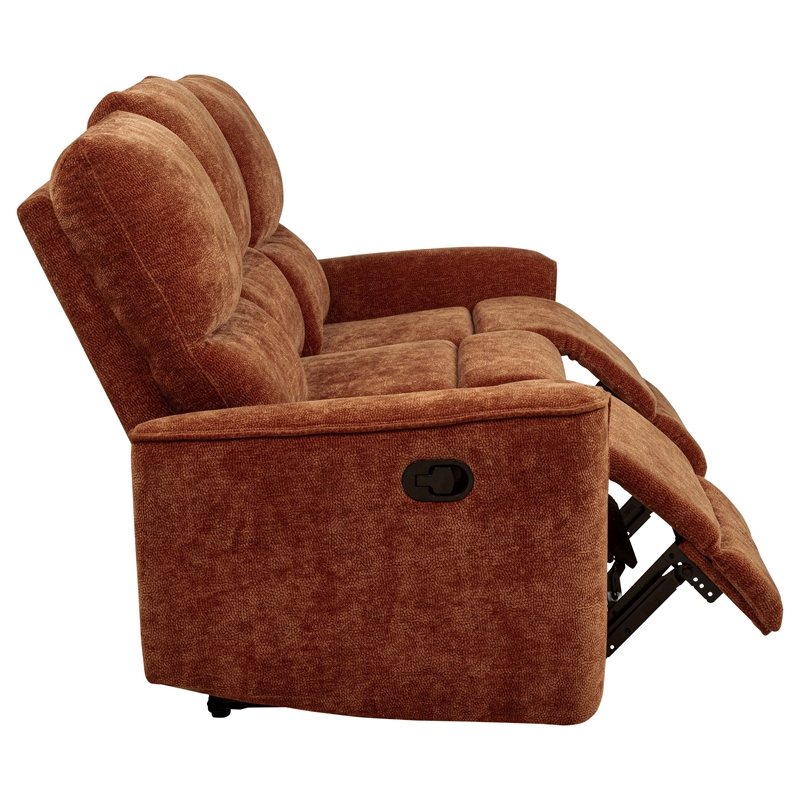 Pemberly Row Upholstered Chenille Reclining Sofa in Burnt Orange