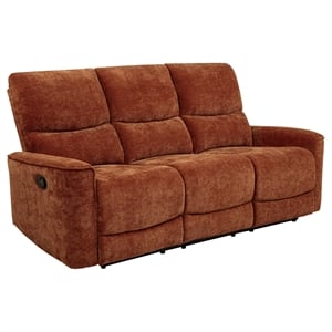 Pemberly Row Upholstered Chenille Reclining Sofa in Burnt Orange