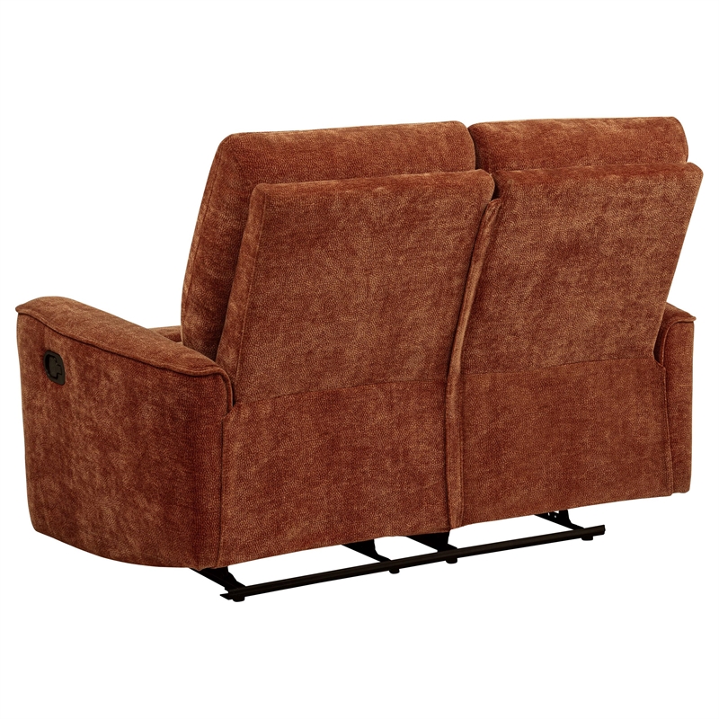 Pemberly Row Upholstered Chenille Reclining Loveseat in Burnt Orange