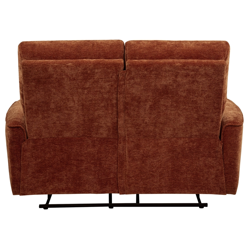 Pemberly Row Upholstered Chenille Reclining Loveseat in Burnt Orange