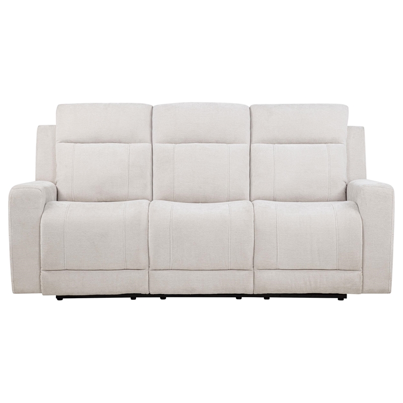 Pemberly Row Upholstered Chenille Power Reclining Sofa in Ivory White