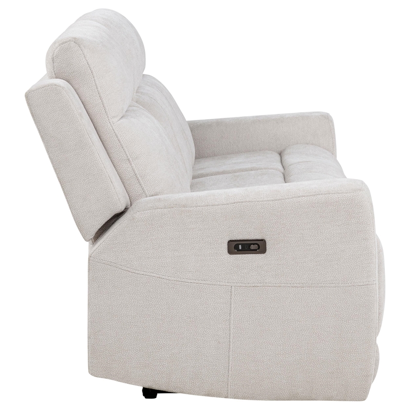 Pemberly Row Upholstered Chenille Power Reclining Sofa in Ivory White