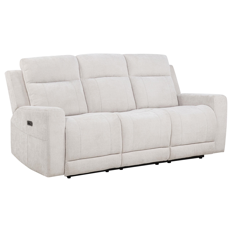 Pemberly Row Upholstered Chenille Power Reclining Sofa in Ivory White