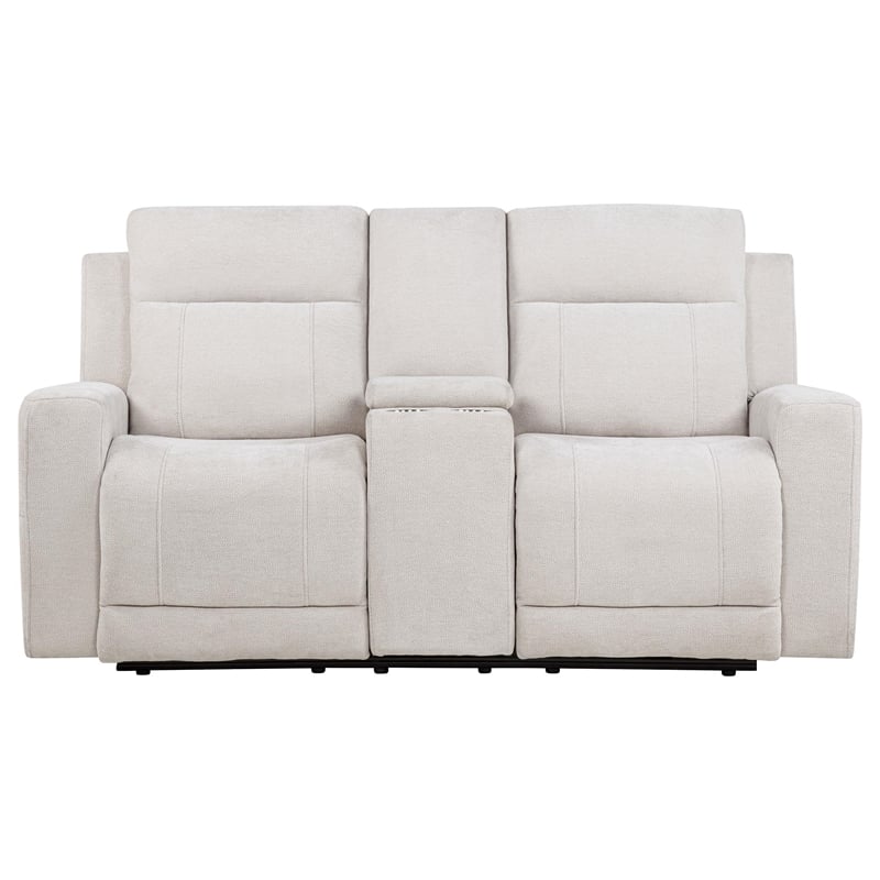 Pemberly Row Upholstered Chenille Power Reclining Loveseat in Ivory White