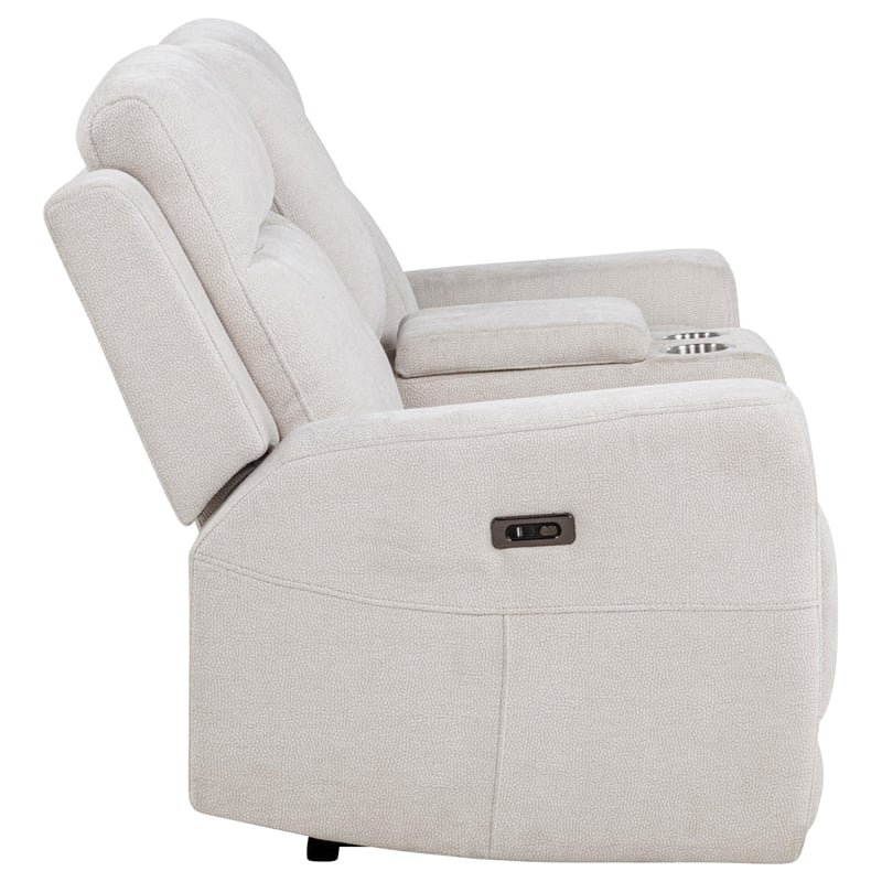 Pemberly Row Upholstered Chenille Power Reclining Loveseat in Ivory White