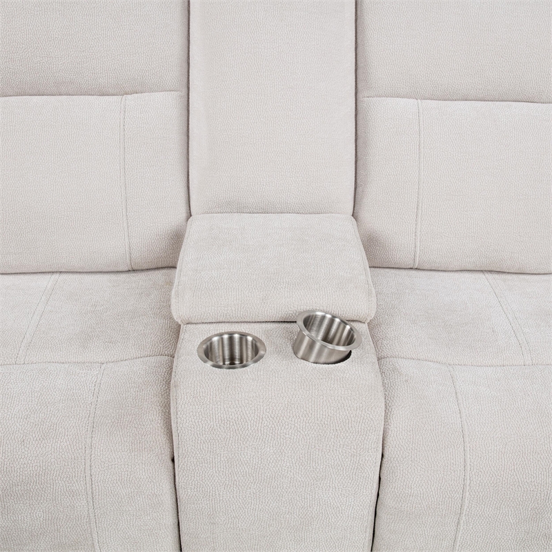 Pemberly Row Upholstered Chenille Power Reclining Loveseat in Ivory White