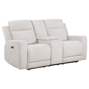 Pemberly Row Upholstered Chenille Power Reclining Loveseat in Ivory White