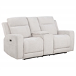 Pemberly Row Upholstered Chenille Power Reclining Loveseat in Ivory White
