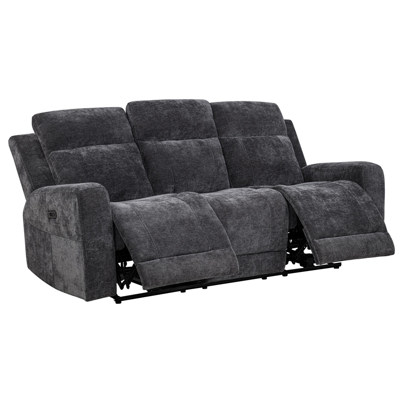 Pemberly Row Upholstered Chenille Power Reclining Sofa in Dark Gray