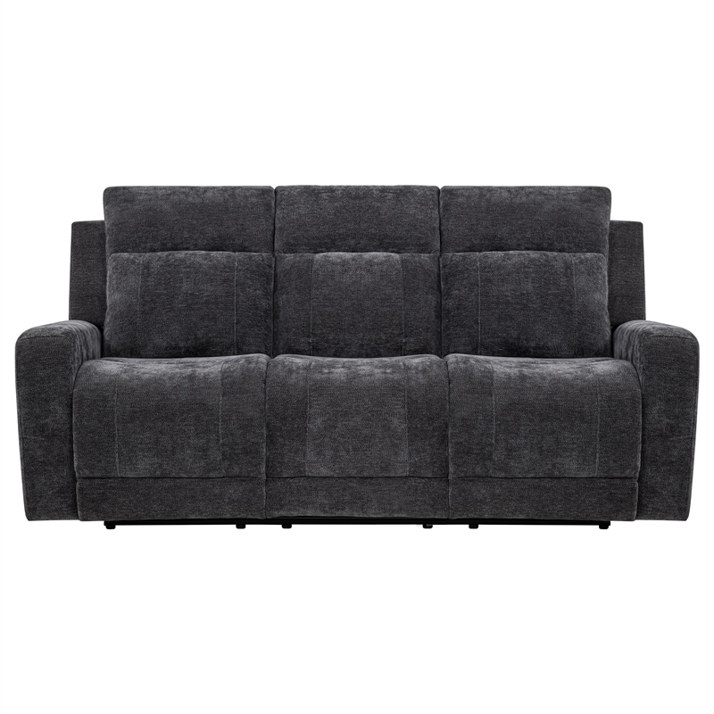 Pemberly Row Upholstered Chenille Power Reclining Sofa in Dark Gray