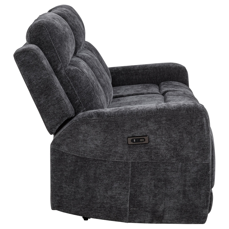 Pemberly Row Upholstered Chenille Power Reclining Sofa in Dark Gray