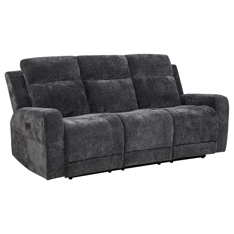 Pemberly Row Upholstered Chenille Power Reclining Sofa in Dark Gray