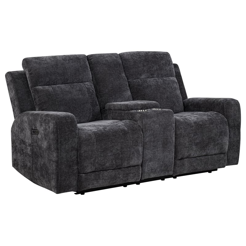Pemberly Row Upholstered Chenille Power Reclining Loveseat in Dark Gray