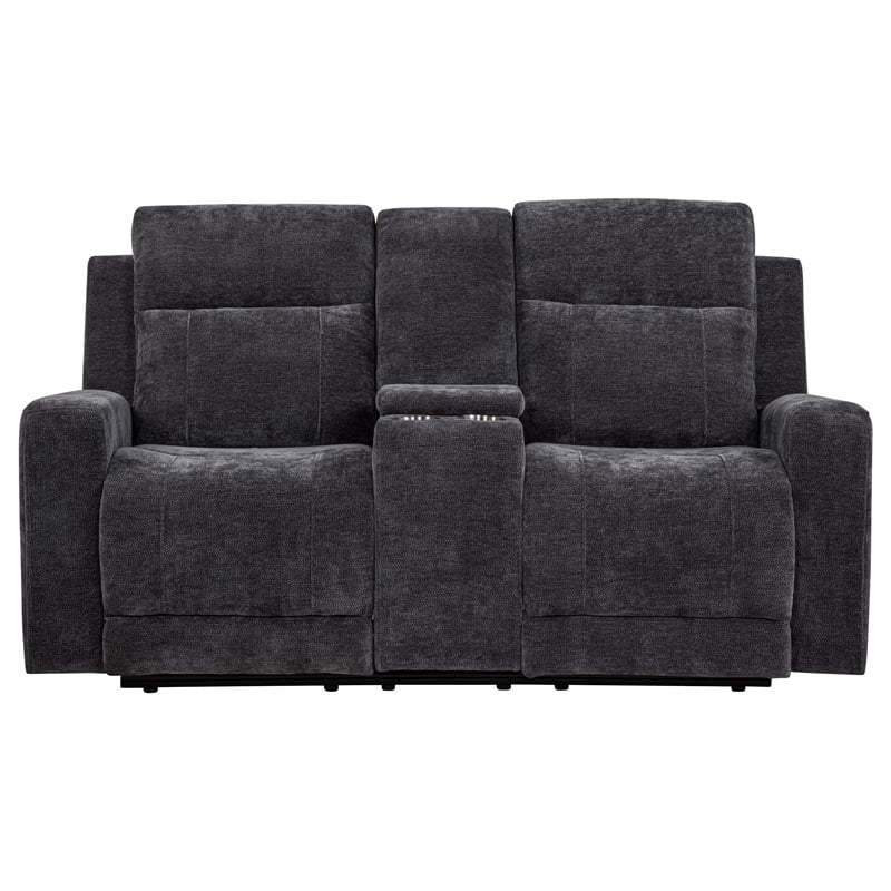 Pemberly Row Upholstered Chenille Power Reclining Loveseat in Dark Gray