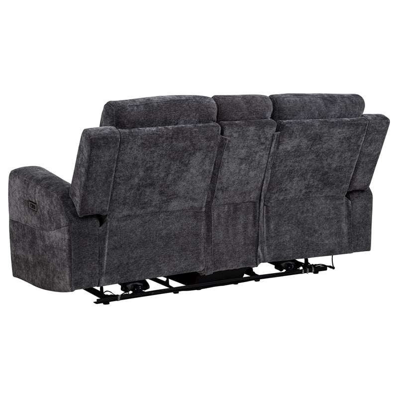 Pemberly Row Upholstered Chenille Power Reclining Loveseat in Dark Gray