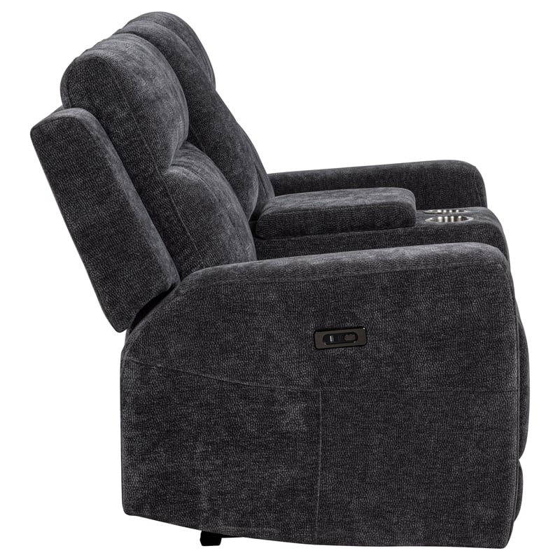 Pemberly Row Upholstered Chenille Power Reclining Loveseat in Dark Gray