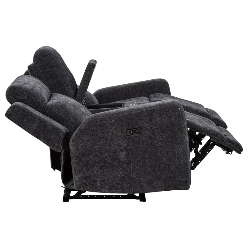 Pemberly Row Upholstered Chenille Power Reclining Loveseat in Dark Gray