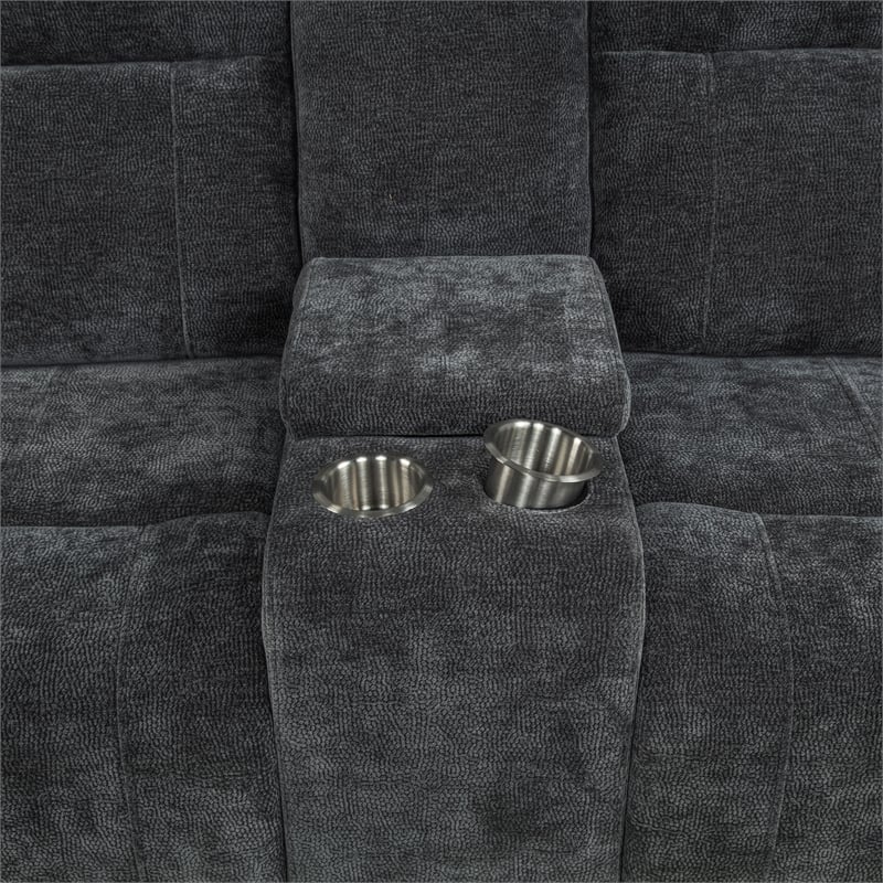 Pemberly Row Upholstered Chenille Power Reclining Loveseat in Dark Gray