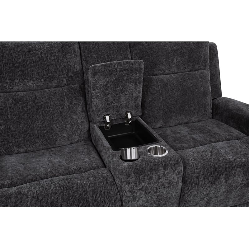 Pemberly Row Upholstered Chenille Power Reclining Loveseat in Dark Gray