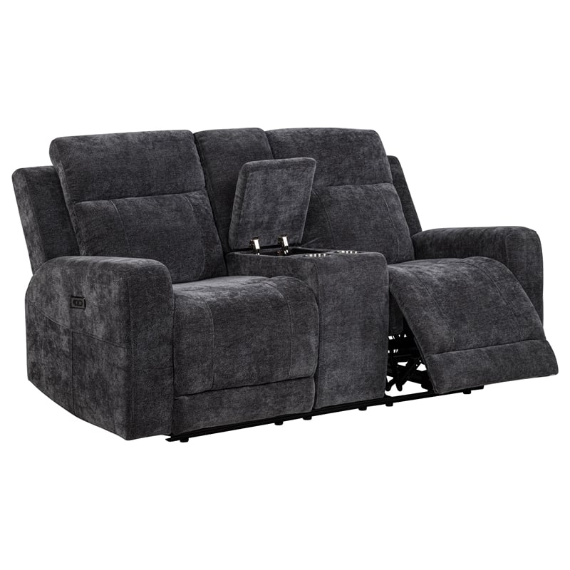 Pemberly Row Upholstered Chenille Power Reclining Loveseat in Dark Gray