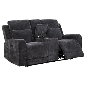 Pemberly Row Upholstered Chenille Power Reclining Loveseat in Dark Gray