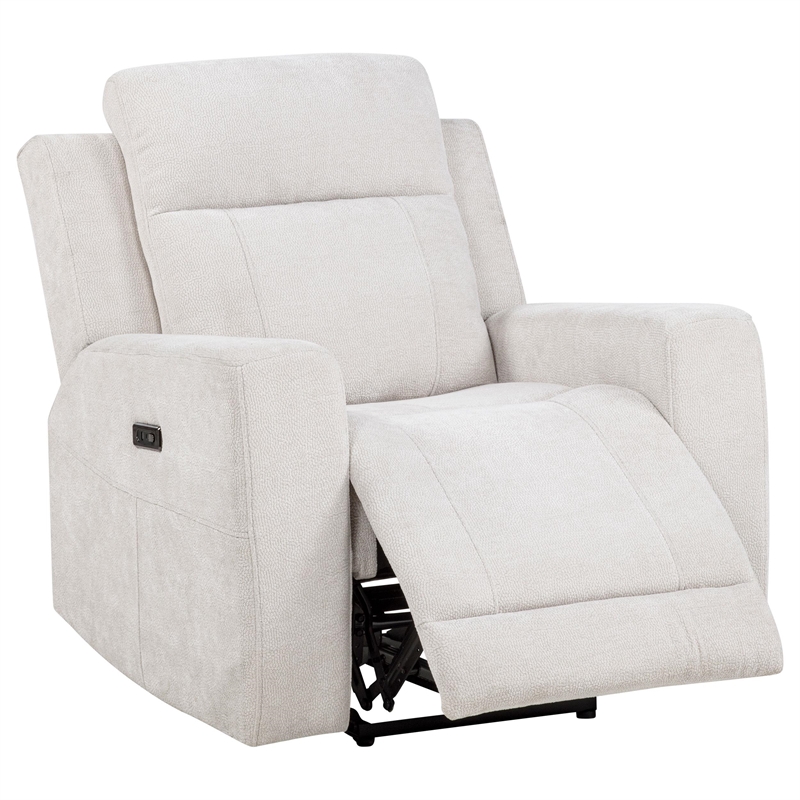 Pemberly Row Transitional Upholstered Chenille Power Recliner in Ivory