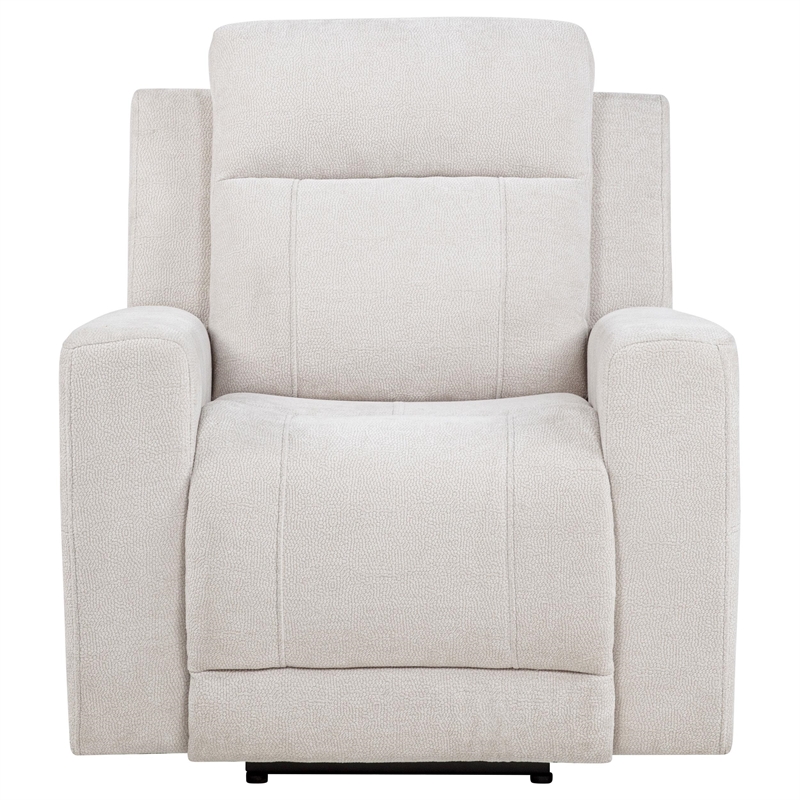 Pemberly Row Transitional Upholstered Chenille Power Recliner in Ivory