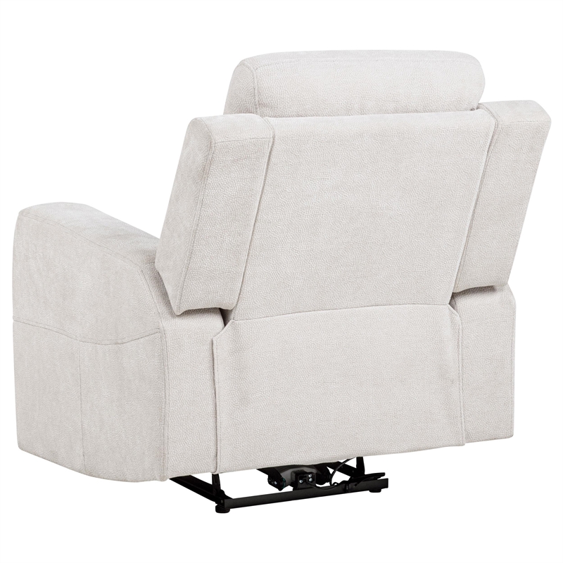 Pemberly Row Transitional Upholstered Chenille Power Recliner in Ivory