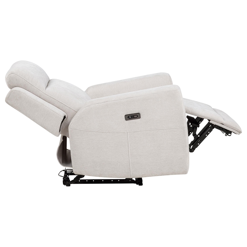 Pemberly Row Transitional Upholstered Chenille Power Recliner in Ivory