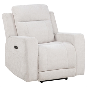 Pemberly Row Transitional Upholstered Chenille Power Recliner in Ivory