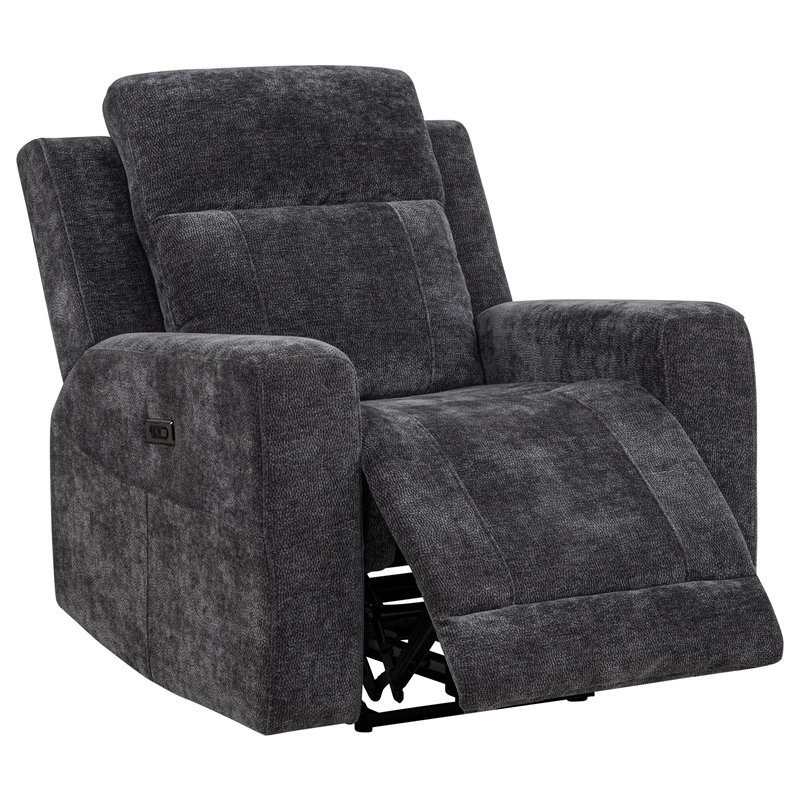 Pemberly Row Transitional Chenille Power Recliner Chair in Dark Gray