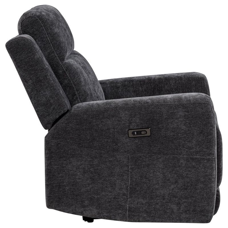 Pemberly Row Transitional Chenille Power Recliner Chair in Dark Gray