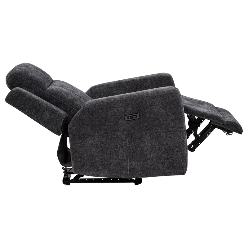Pemberly Row Transitional Chenille Power Recliner Chair in Dark Gray