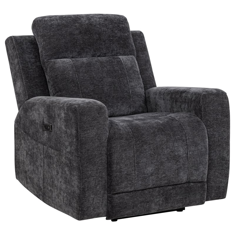 Pemberly Row Transitional Chenille Power Recliner Chair in Dark Gray