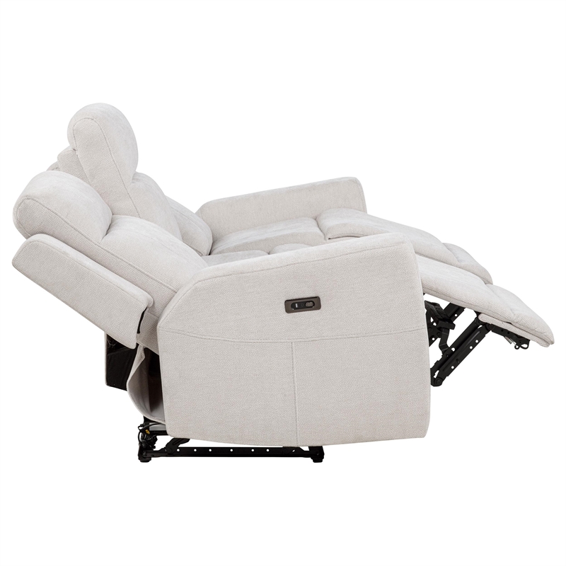 Pemberly Row 2-Piece Chenille Power Reclining Sofa Set in Ivory White