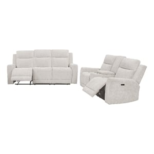 Pemberly Row 2-Piece Chenille Power Reclining Sofa Set in Ivory White