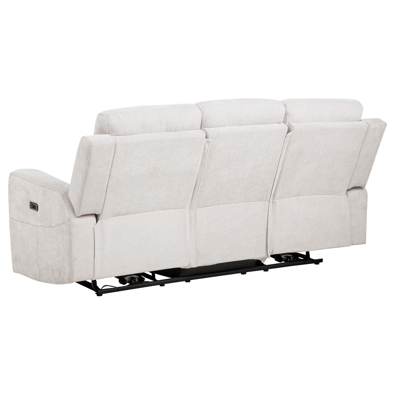 Pemberly Row 3-Piece Chenille Power Reclining Sofa Set in Ivory White