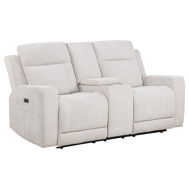 Pemberly Row 3-Piece Chenille Power Reclining Sofa Set in Ivory White
