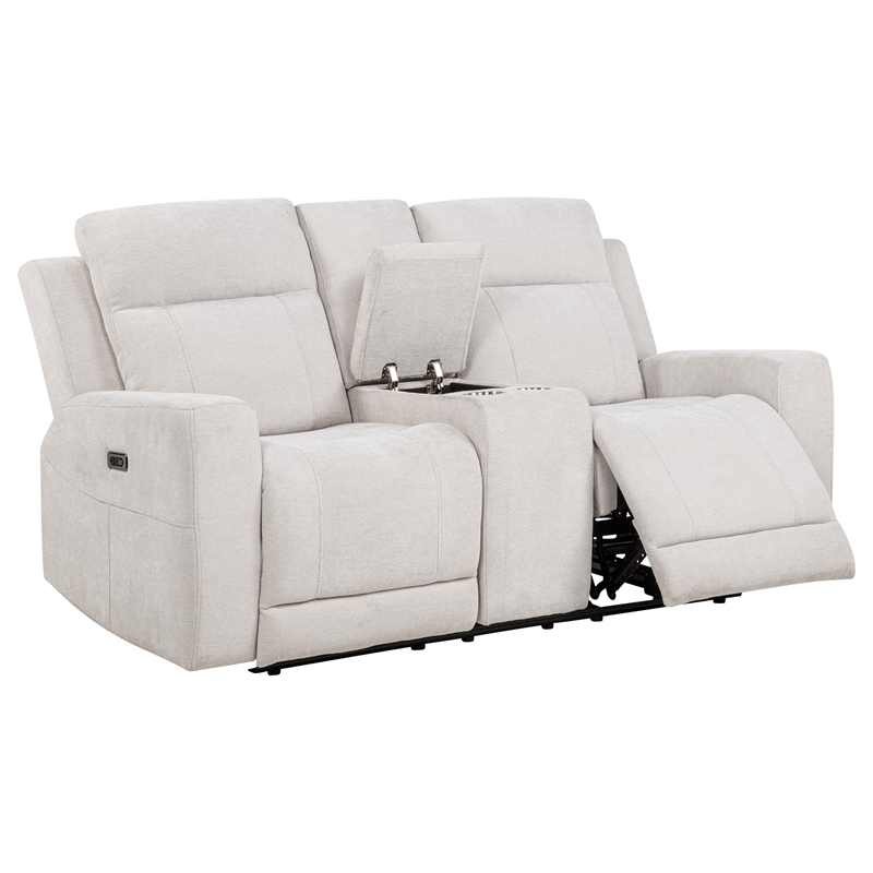 Pemberly Row 3-Piece Chenille Power Reclining Sofa Set in Ivory White