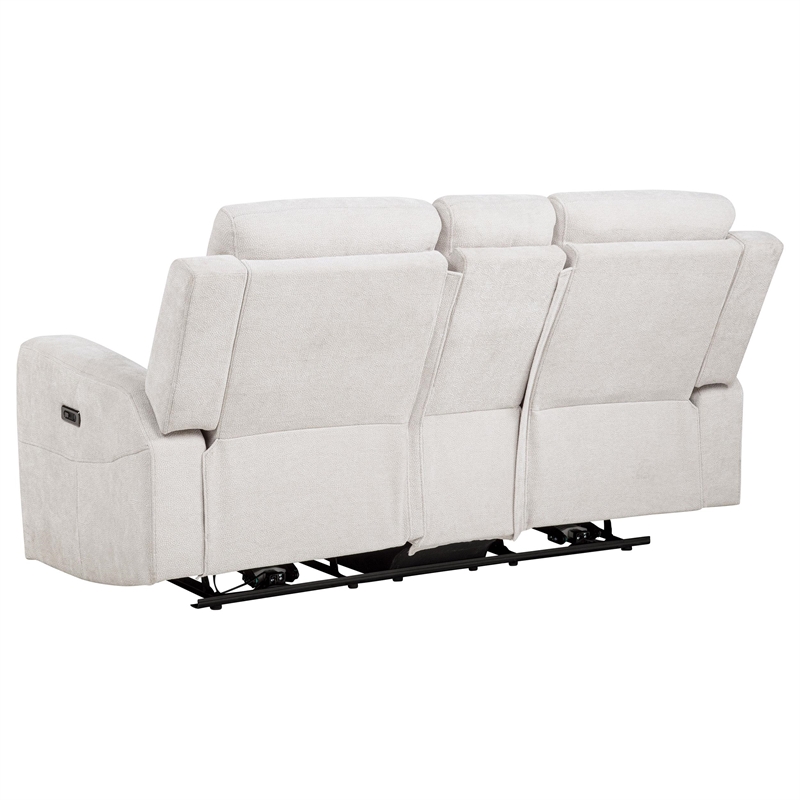 Pemberly Row 3-Piece Chenille Power Reclining Sofa Set in Ivory White