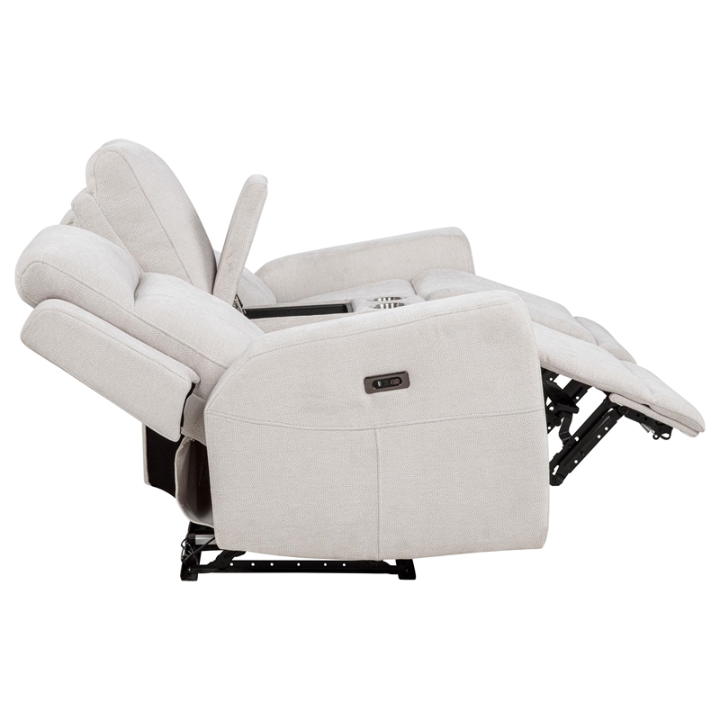 Pemberly Row 3-Piece Chenille Power Reclining Sofa Set in Ivory White