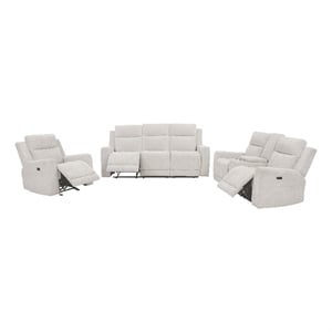 Pemberly Row 3-Piece Chenille Power Reclining Sofa Set in Ivory White