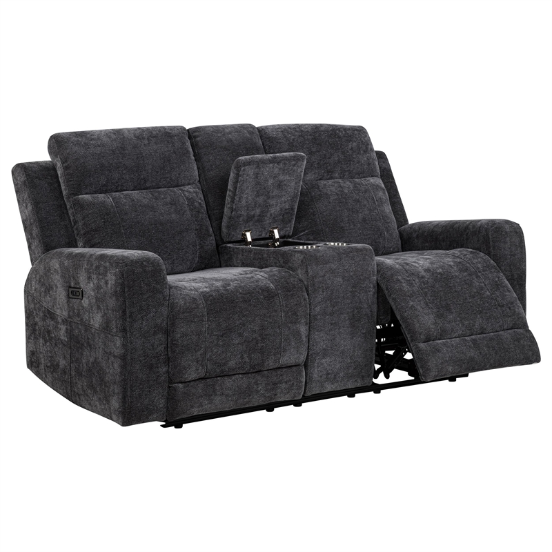 Pemberly Row 3-Piece Chenille Power Reclining Sofa Set in Dark Gray