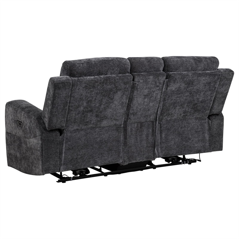 Pemberly Row 3-Piece Chenille Power Reclining Sofa Set in Dark Gray